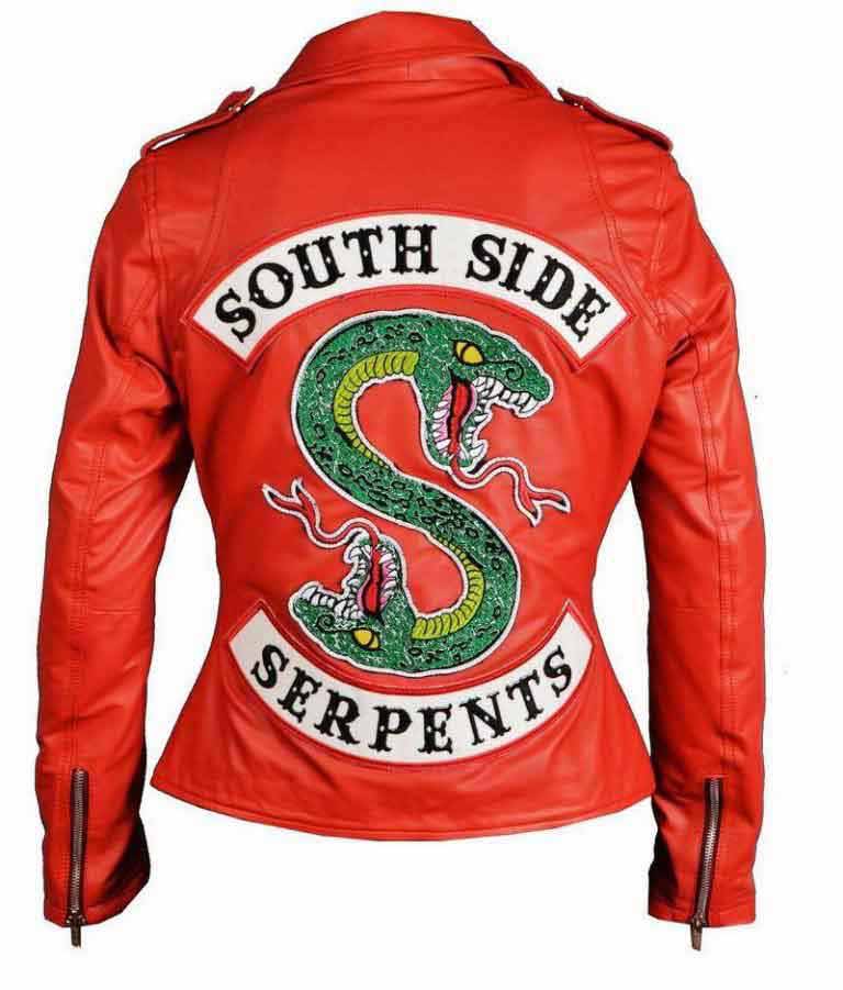 Riverdale Serpents Jacket In Red Leather Of Cheryl Blossom Famej