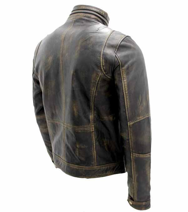 Distressed Brown Real Cowhide Leather Cafe Racer Jacket