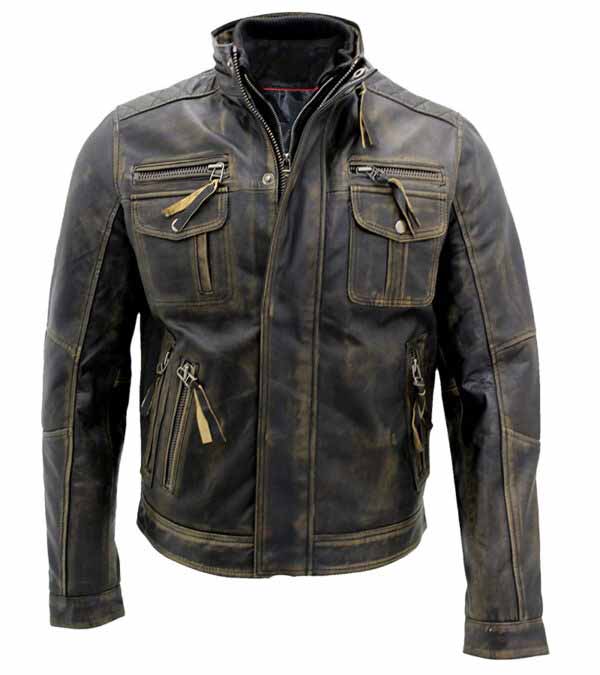 Cafe Racer Real Distressed Metal Brown Leather Jacket Sale