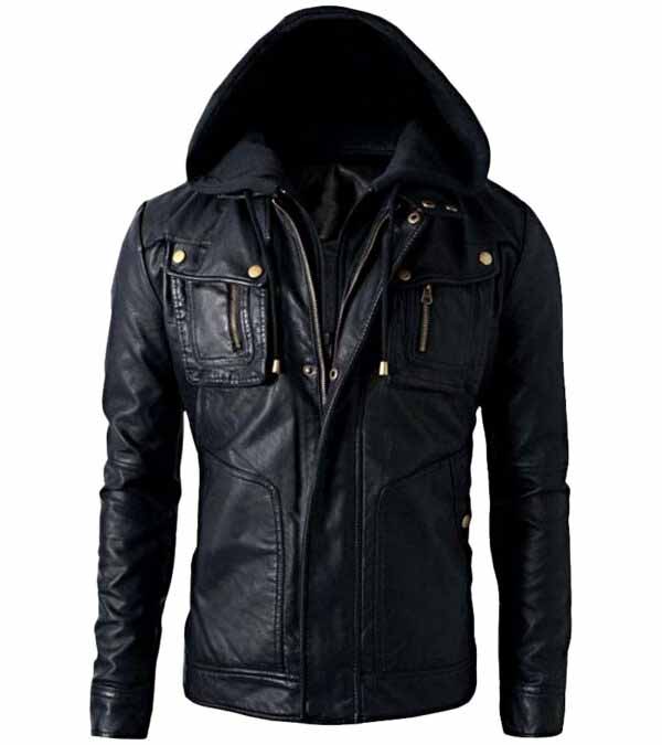 $40 off - Mens Brando Biker Leather Hoodie Jacket