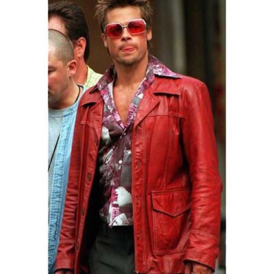 Get Brad Pitt Fight Club Tyler Durden Real Red Leather Jacket
