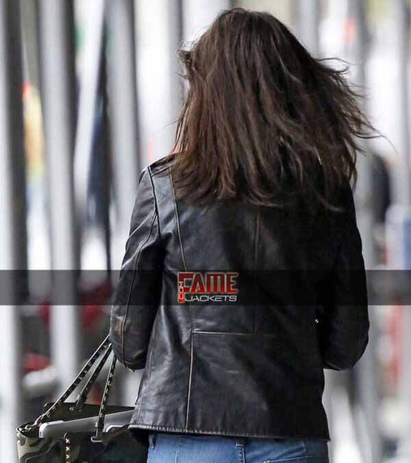 Katie Holmes real distress leather jacket