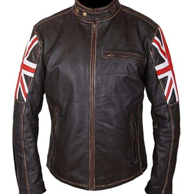 $61 Off on UK Flag Union Jack Black Leather Biker Jacket