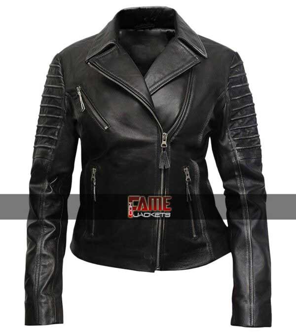 Women Distress Cafe Racer Jacket in Real Leather
