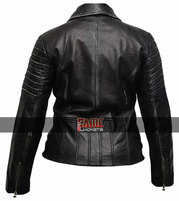 Women Distress Cafe Racer Jacket in Cowhide material