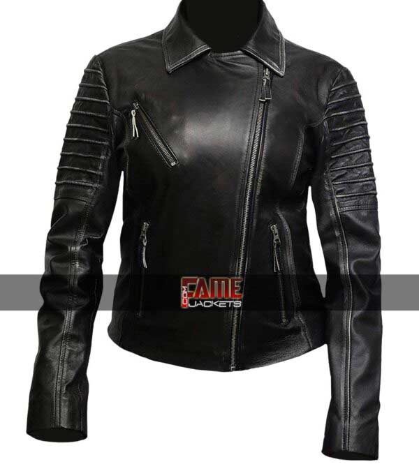 Ladies Distress Cafe Racer Jacket in Real Cowhide Material