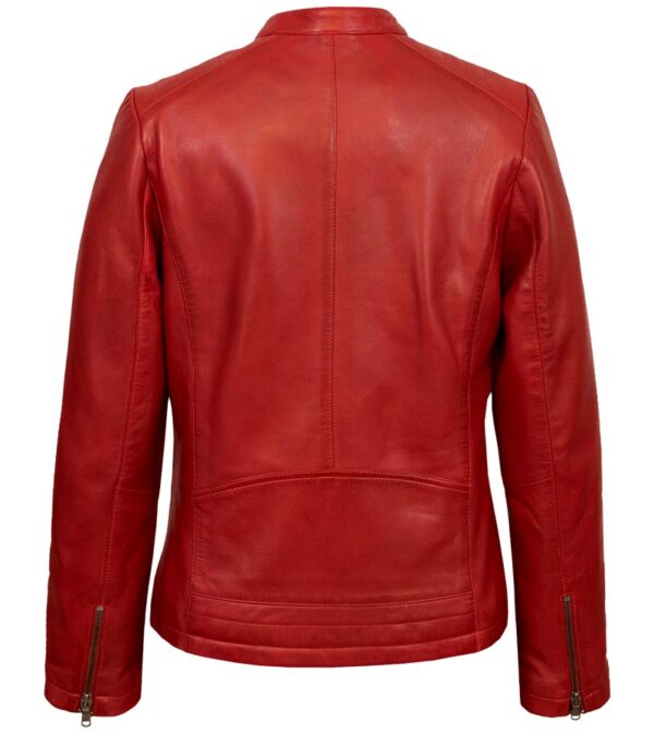 Buy at $69 Off on Red Real Leather Round Collar Casual Jacket