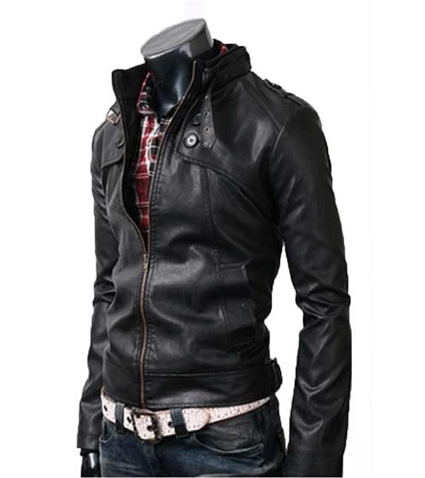 Men Moto Slim Fit Jacket in Black Leather Sale - FameJackets
