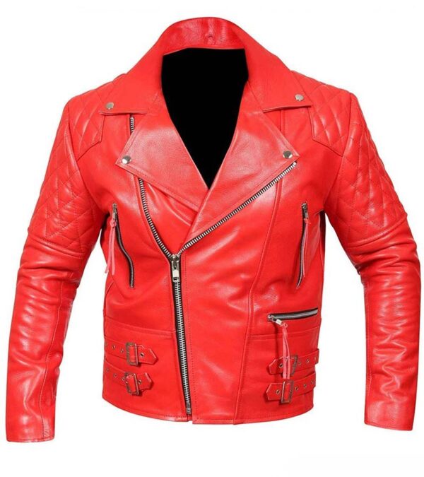 Cafe Racer Biker Red Leather Jacket For Men