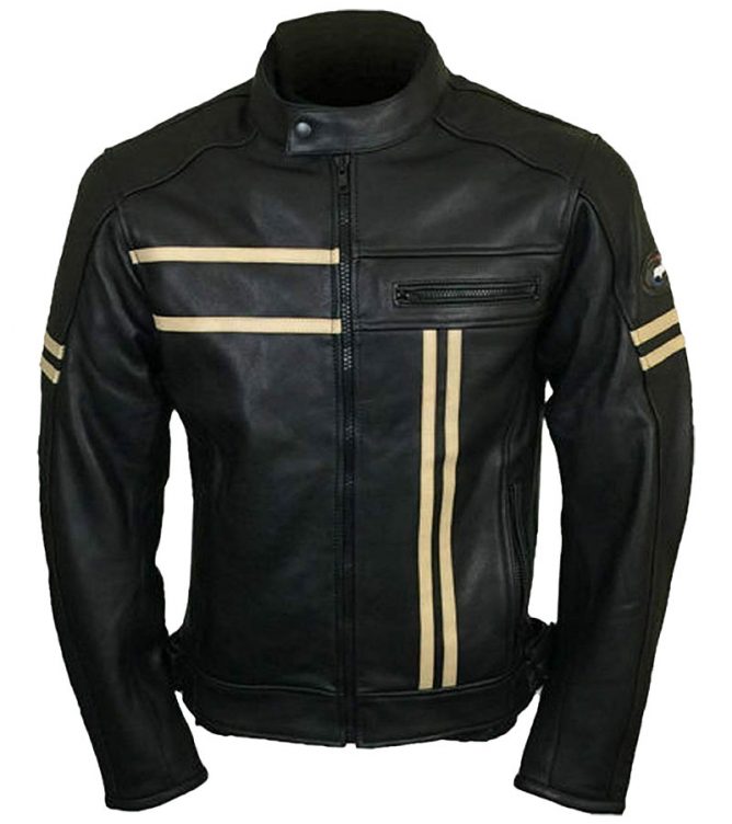 Men Cafe Racer Vintage Real Black Leather Biker Jacket