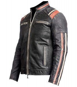 Men Cafe Racer Retro Vintage Distressed Biker Leather Jacket