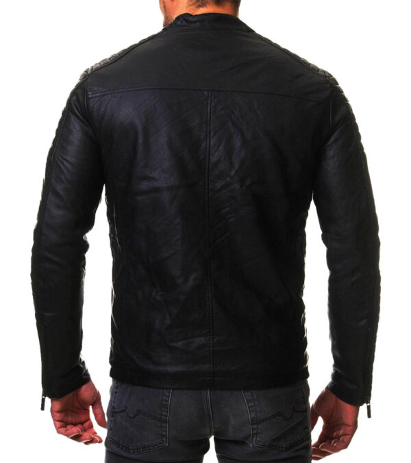 Vintage cafe racer black biker slim fit leather jacket