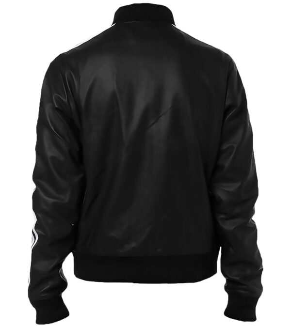 Gents Black And White Straps Faux Leather Jacket