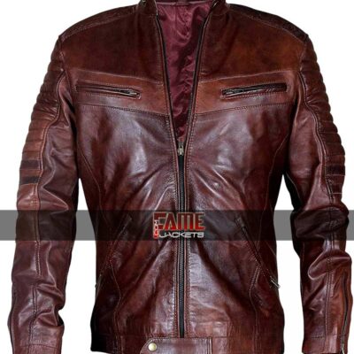 Buy Quilted Brown Waxed Brown Leather Jacket