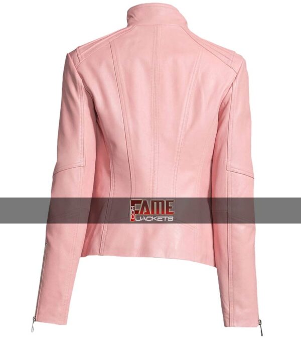 $40 Off on Ladies Pink Faux Leather Biker Jacket