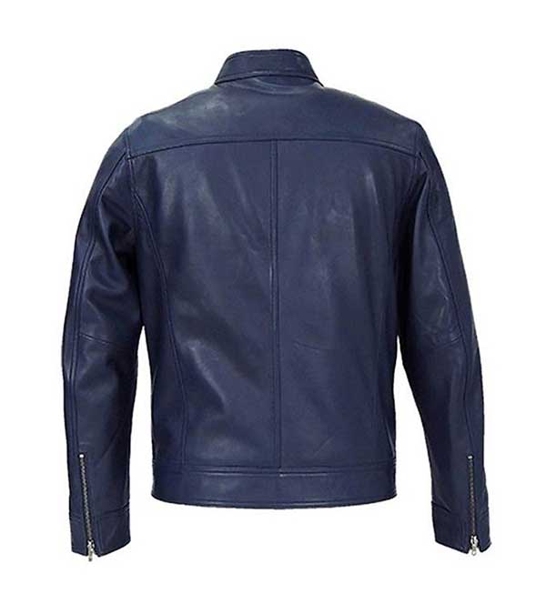 Men Cafe Racer Real Blue Leather Biker Jacket - Fame Jackets