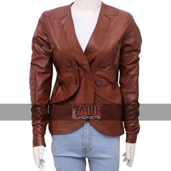 Buy Stana Katic Women's Casual Brown Leather Jacket Sale
