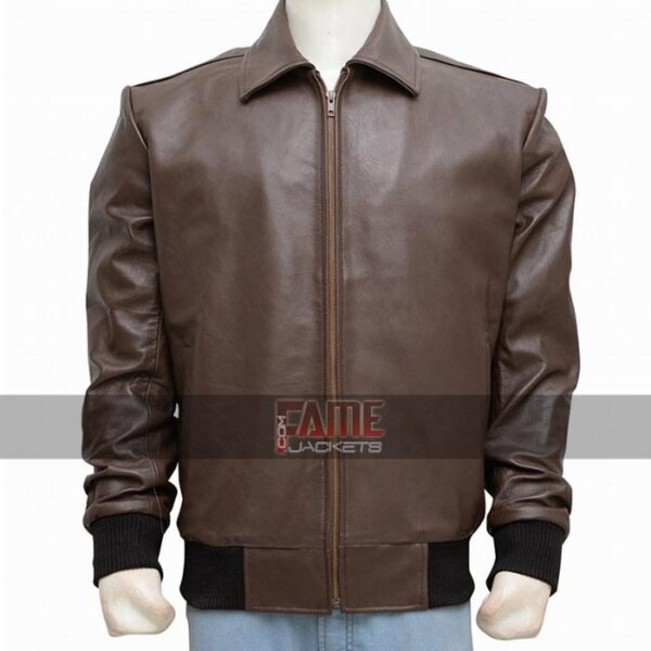mens casual faux brown leather jacket