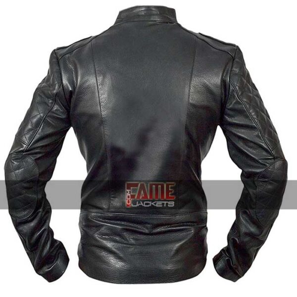 men diamond black biker leather jacket