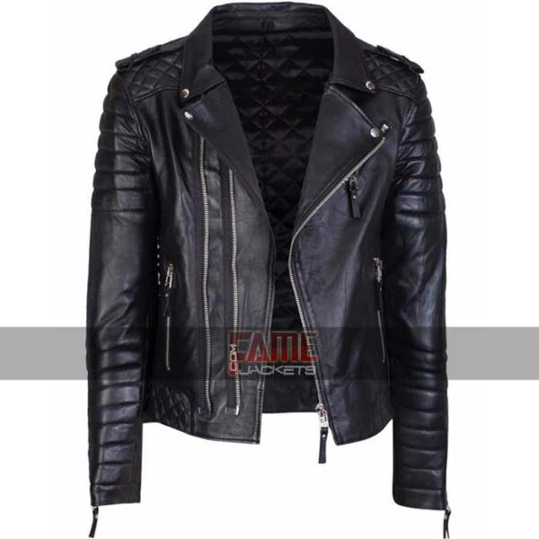 mens slim fit vintage real biker leather jacket