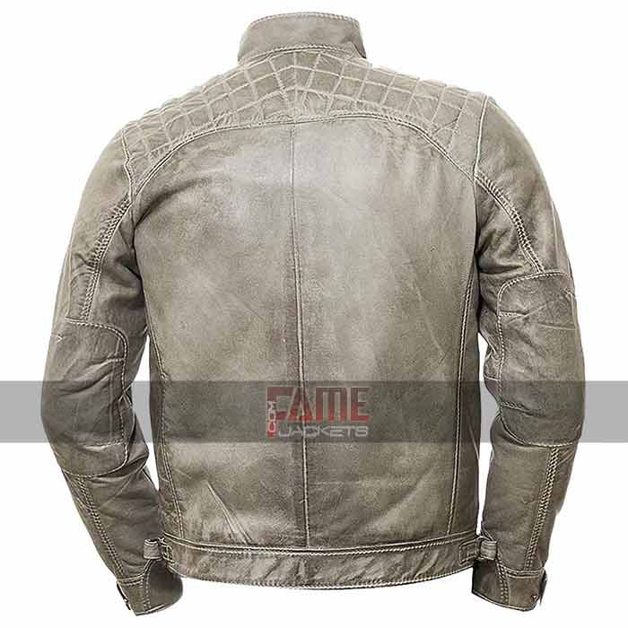 Mens Grey Vintage Distressed Biker Real Leather Jacket on Sale