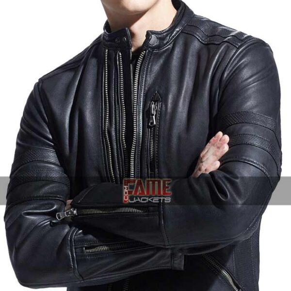 mens casual real slim fit biker leather jacket