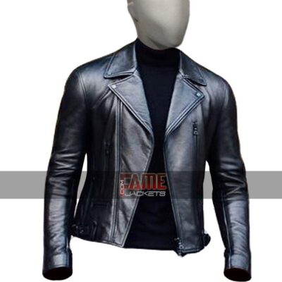 mens casual lapel collar vintage style leather jacket