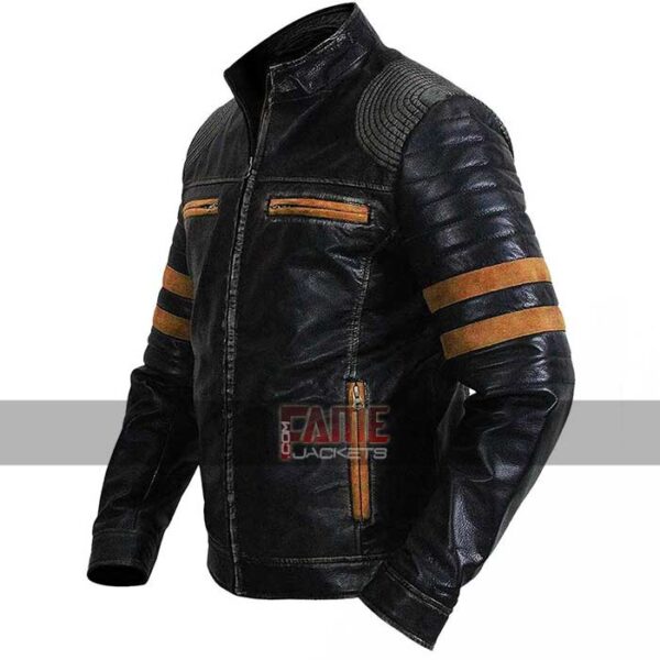 retro cafe racer striped vintage biker leather jacket