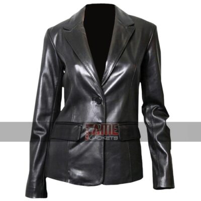 ladies casual office style leather blazer