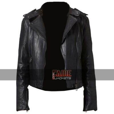 womens new cafe racer real black leather jacket