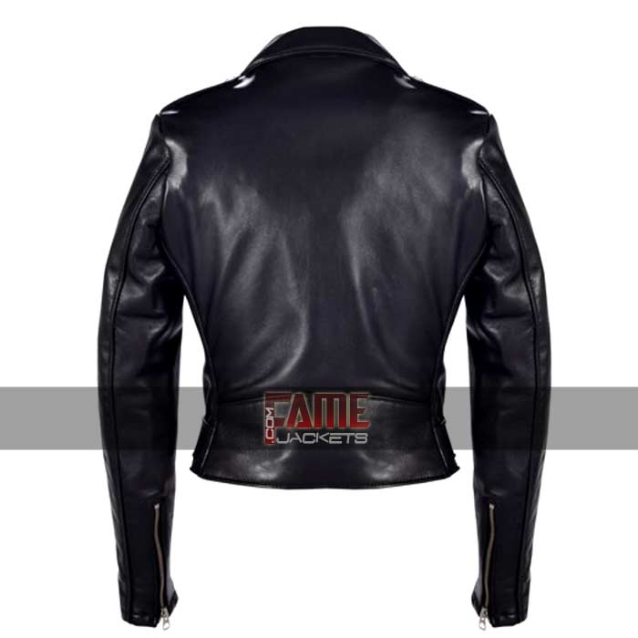 Women's Black Slim Fit Biker Leather Jacket Sale - FameJackets