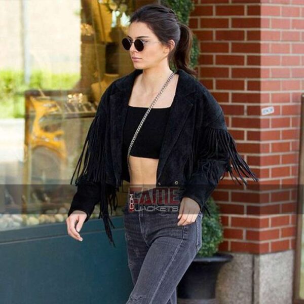 Women Cropped Black Suede Leather Jacket