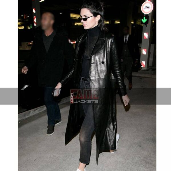 Kendall jenner real black leather winter coat