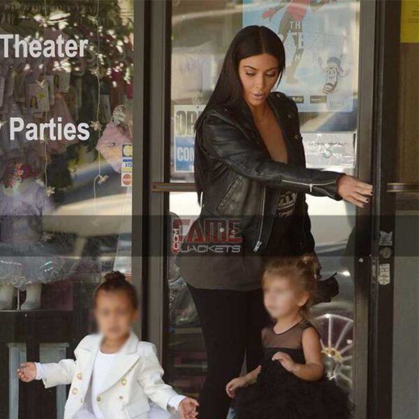 Kim Kardashian Black Slim Fit Biker Jacket For Women