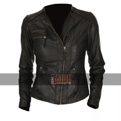 Ladies New Genuine Black Leather Biker Jacket