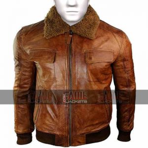 Men's Brown Aviator Fur Collar Winter Leather Jacket - FameJackets