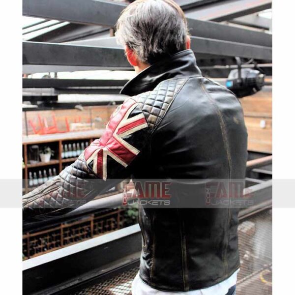 Mens Black Union Jack Quilted Cafe Racer Leather Jacket