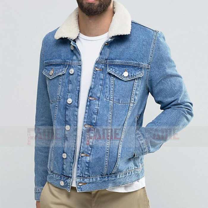 mens denim jacket with fluffy collar