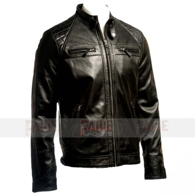 Mens Cafe Racer Black Quilted Motorcycle Leather Jacket