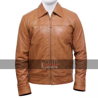 men's casual brown vintage biker leather jacket