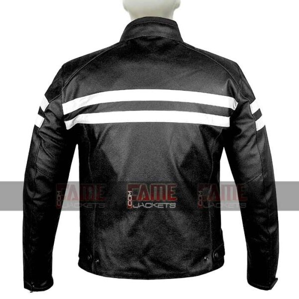 Buy Biker Black Leather Stripped Jacket at $60 Off Sale