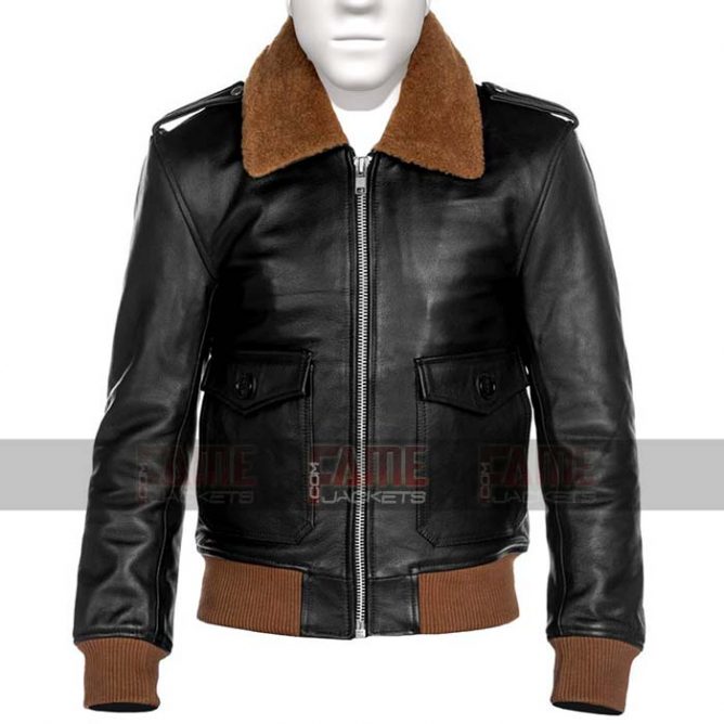 Mens Black Vintage Slim Fit Leather Fur Collar Jacket On Sale - FJ