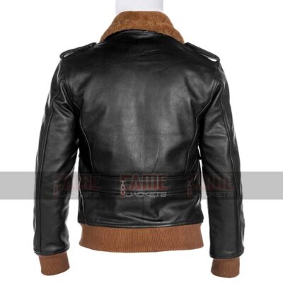 Mens Black Vintage Slim Fit Leather Fur Collar Jacket On Sale - FJ