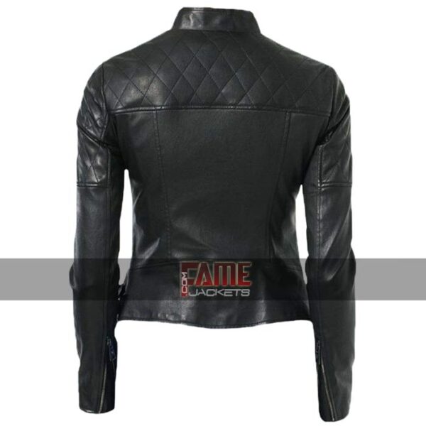 Women Diamond Quilted Real Leather Biker Jacket