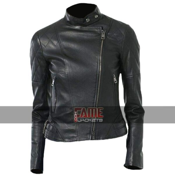 Women Diamond Quilted Leather Biker Jacket