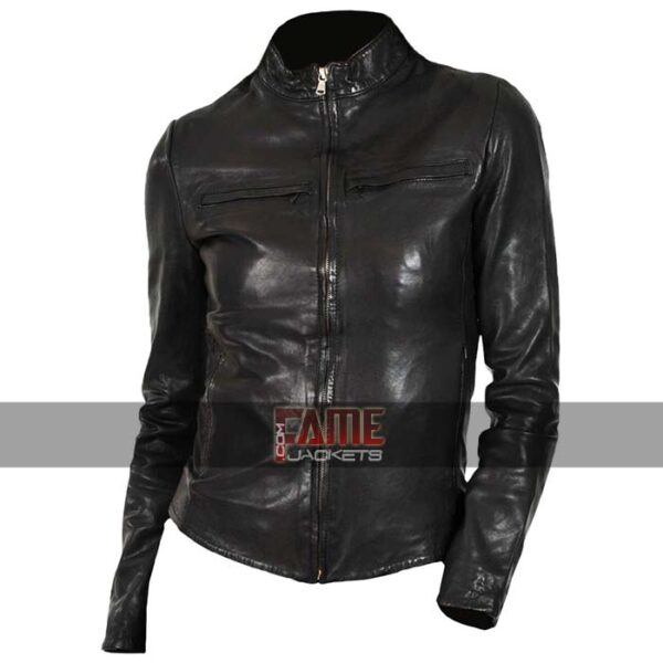 Ladies Latest Design Black Leather Jacket