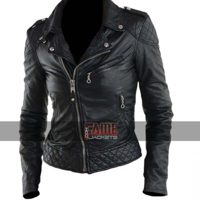 Women Slim Fit Black Leather Jacket Sale