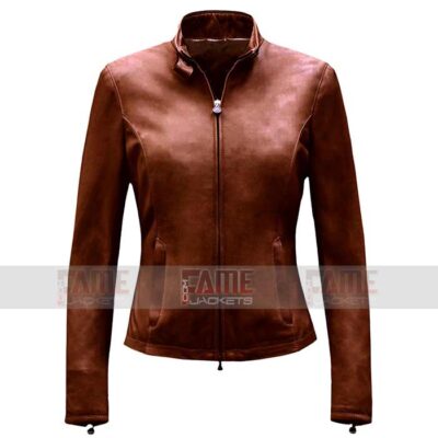 Women Latest Style Casual Brown Slim Fit Suede Jacket