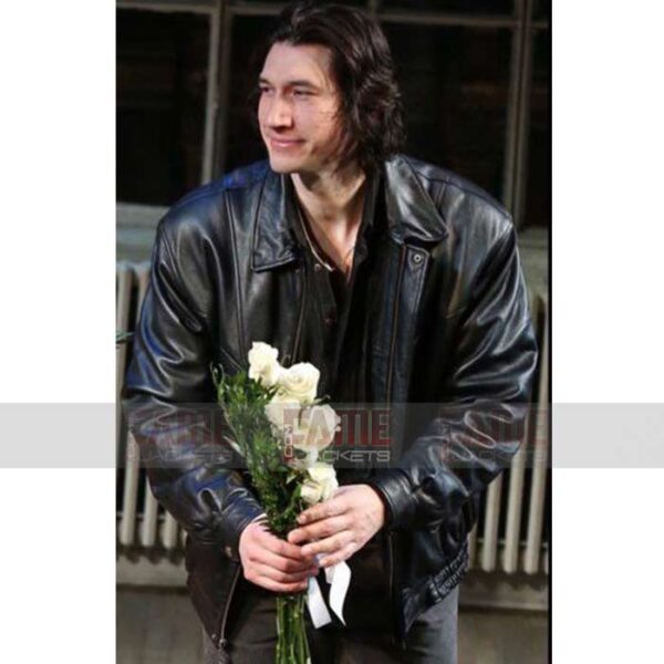 Adam Driver Casual Mens Black Leather Bomber Jacket