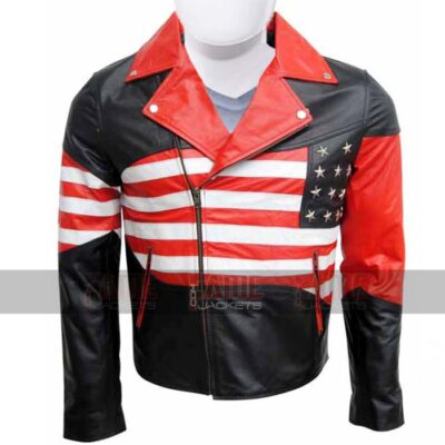 Leather American Flag Mens Leather Jacket